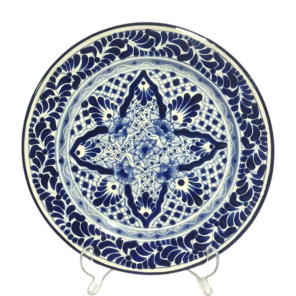 Talavera Puebla Pottery Mexico Cobalt Blue White 12" Charger Plate-Design B - Picture 1 of 8